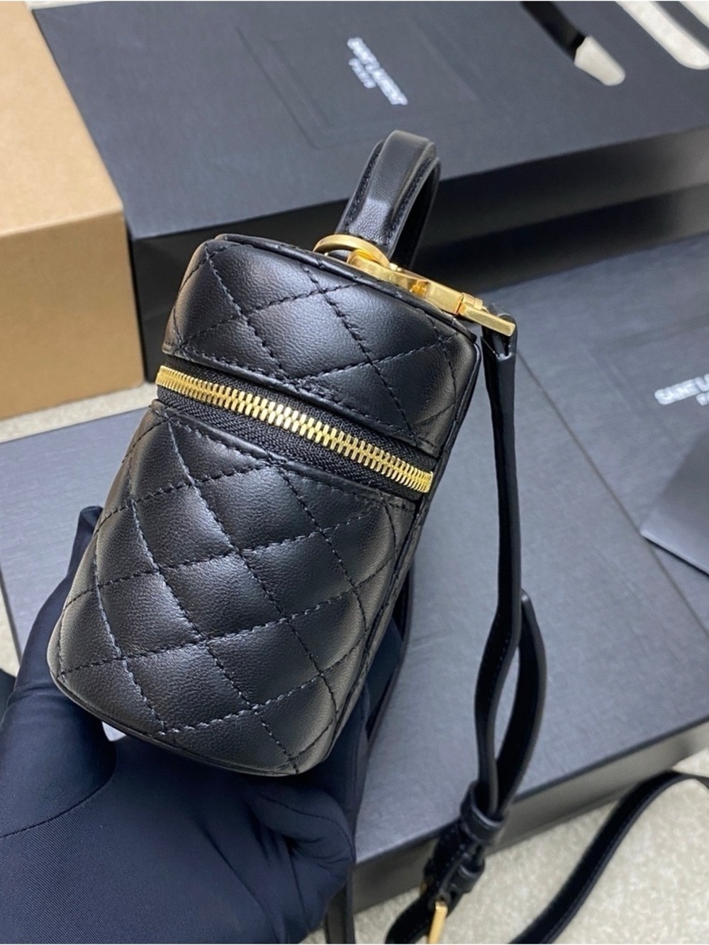 Saint Laurent Black Quilted Leather Mini Vanity Bag with Gold Hardware - Picture 3 of 9